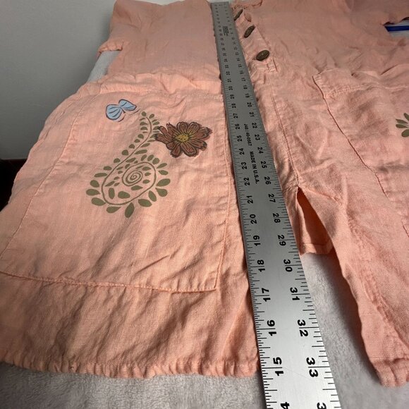 1633 Womens Hand Painted Floral Art To Wear Oversized Tunic Blouse Medium Peach - Picture 7 of 7